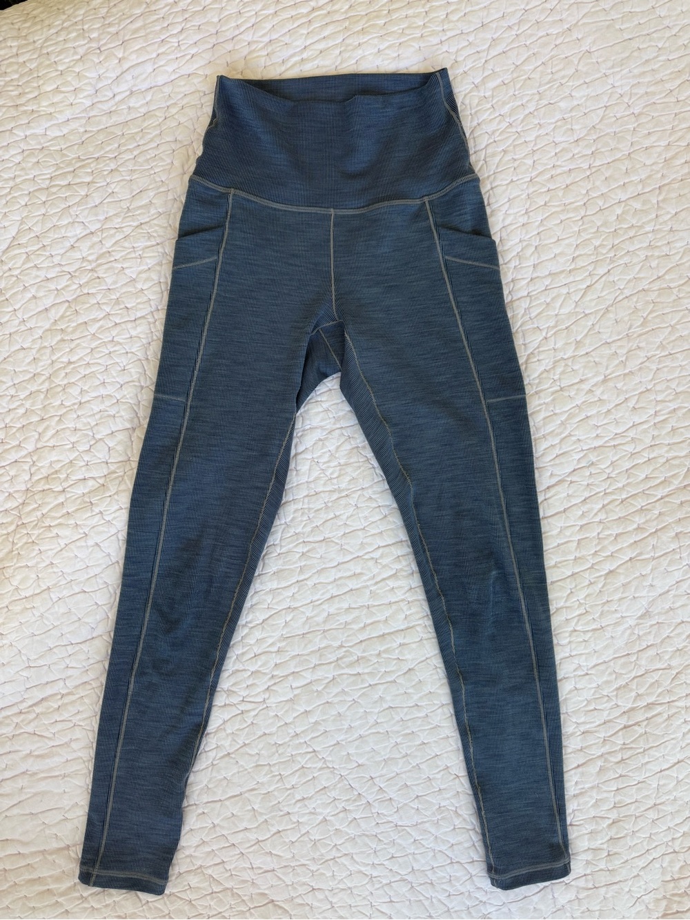 prAna Blue Ribbed High Rise Pocket Leggings XS